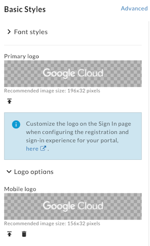 Panel Basic Styles dengan logo baru dipilih