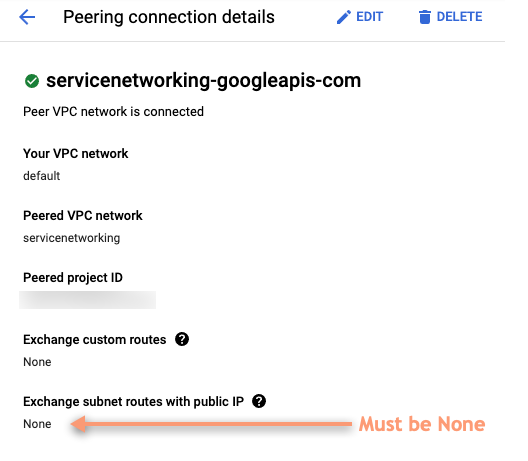在 Cloud 控制台中查看對等連線詳細資料。