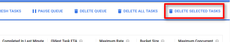 「Delete selected tasks」(刪除所選工作) 按鈕是頁面右上方動作清單中的最後一個動作。