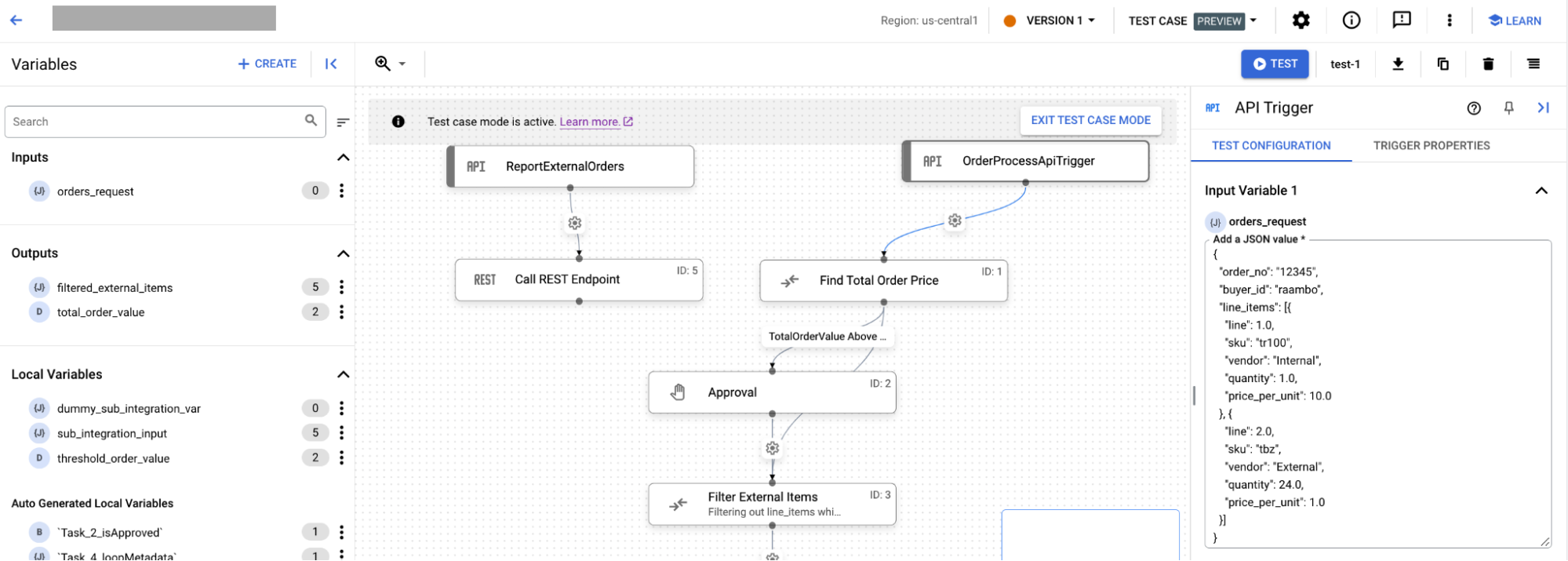 Imagen que muestra el panel de configuración de pruebas