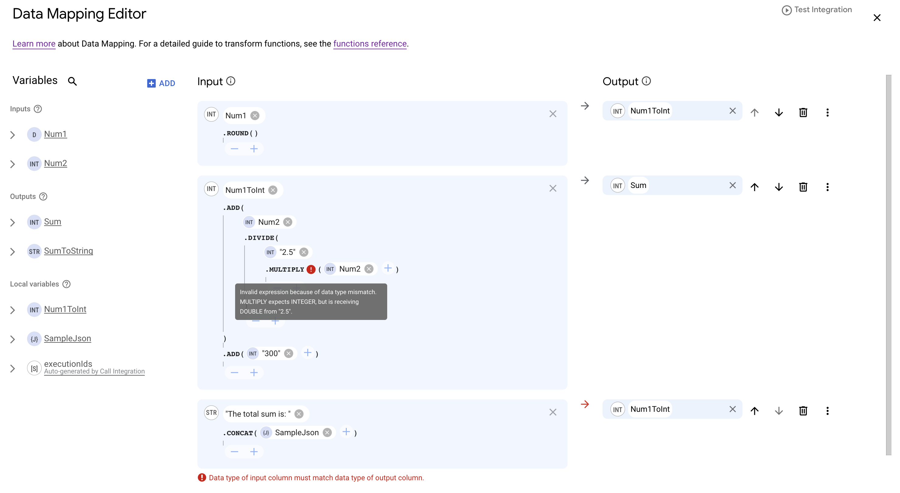 Image montrant une erreur de validation du mappage de données