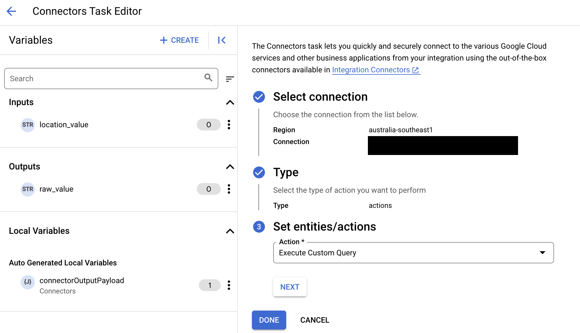 imagen que muestra la acción execute-custom-query