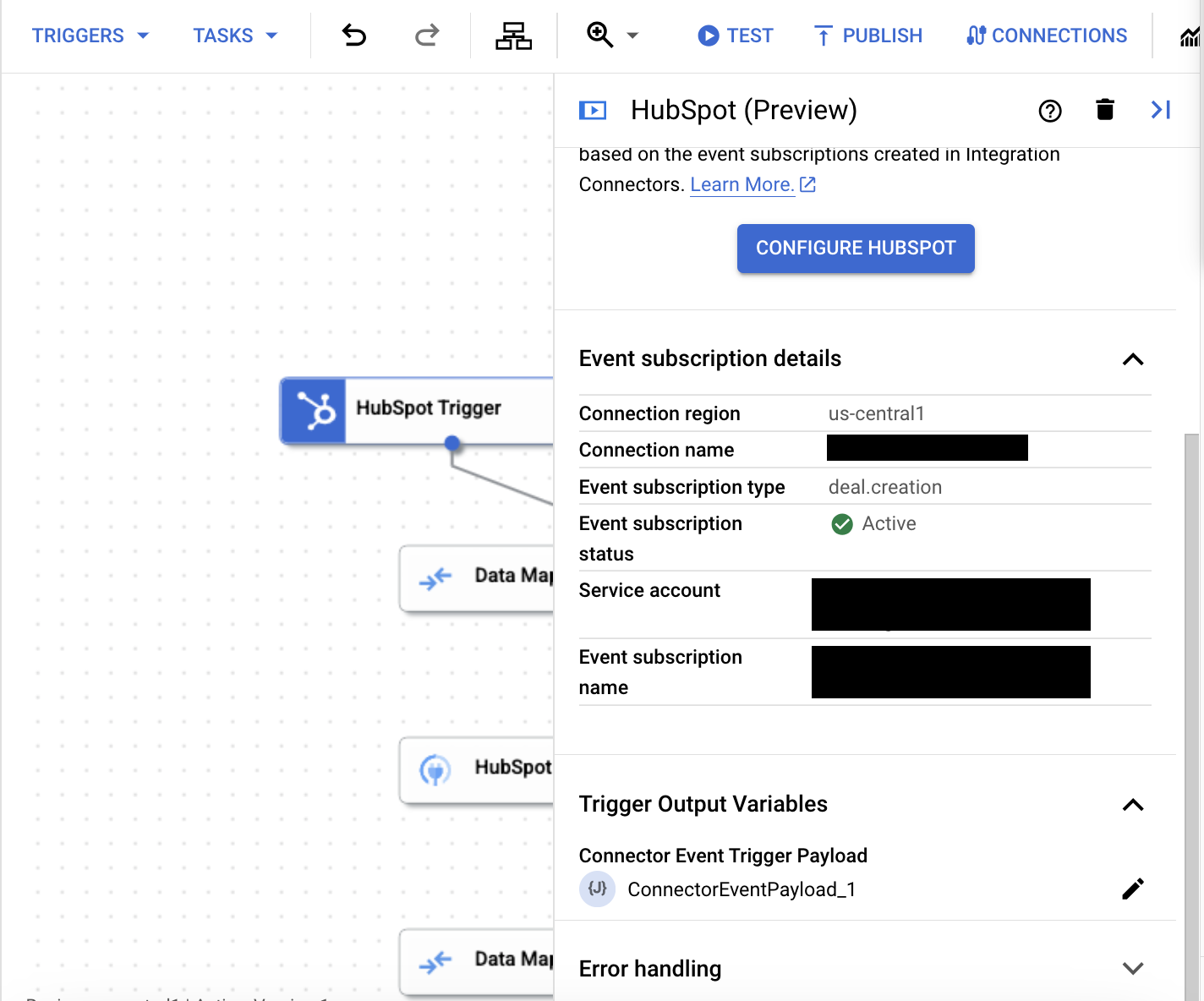 Imagen que muestra el panel de configuración del activador de HubSpot