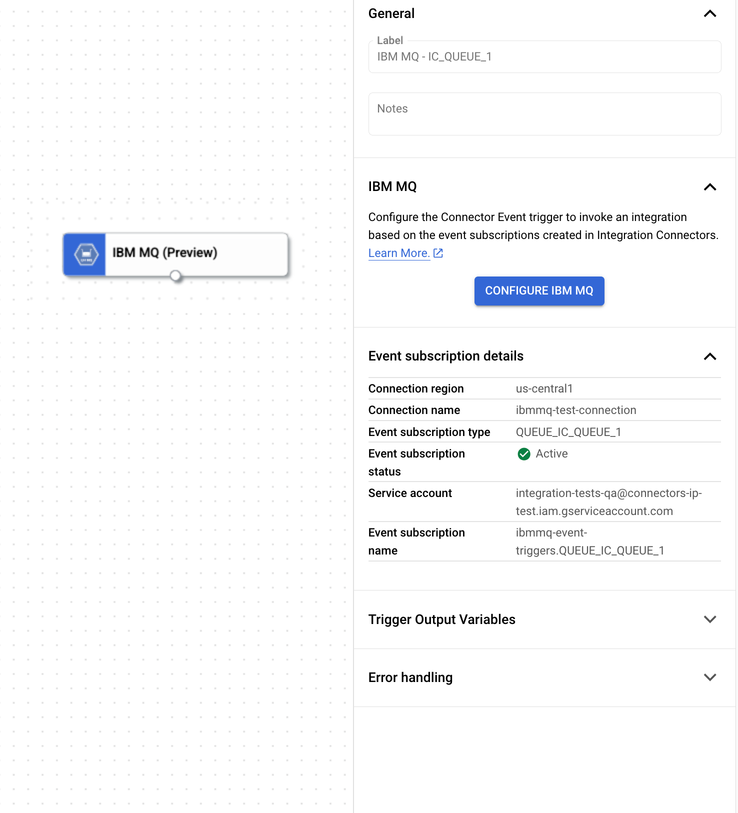 image showing IBM MQ trigger configuration pane