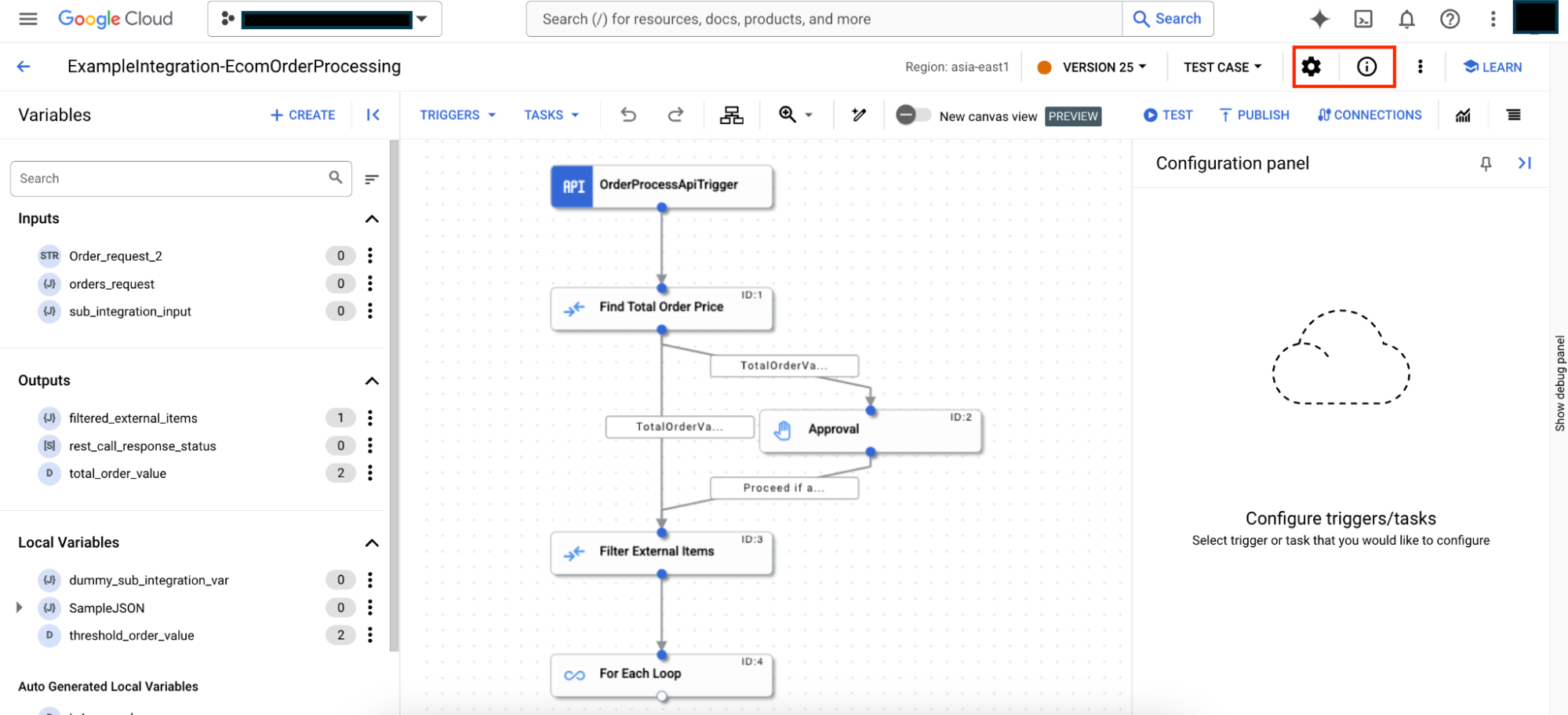 imagen que muestra la configuración de integración