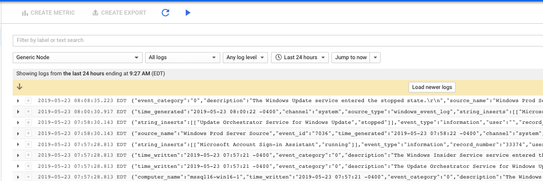 Lista de registros en Logging