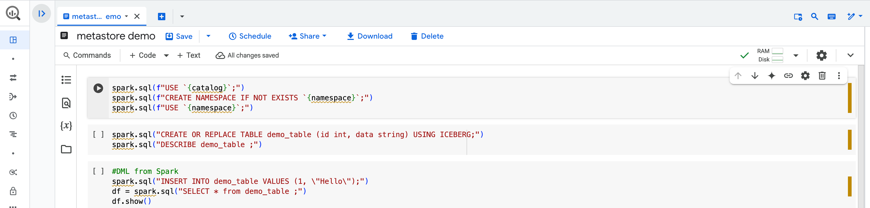 Create table in BQMS