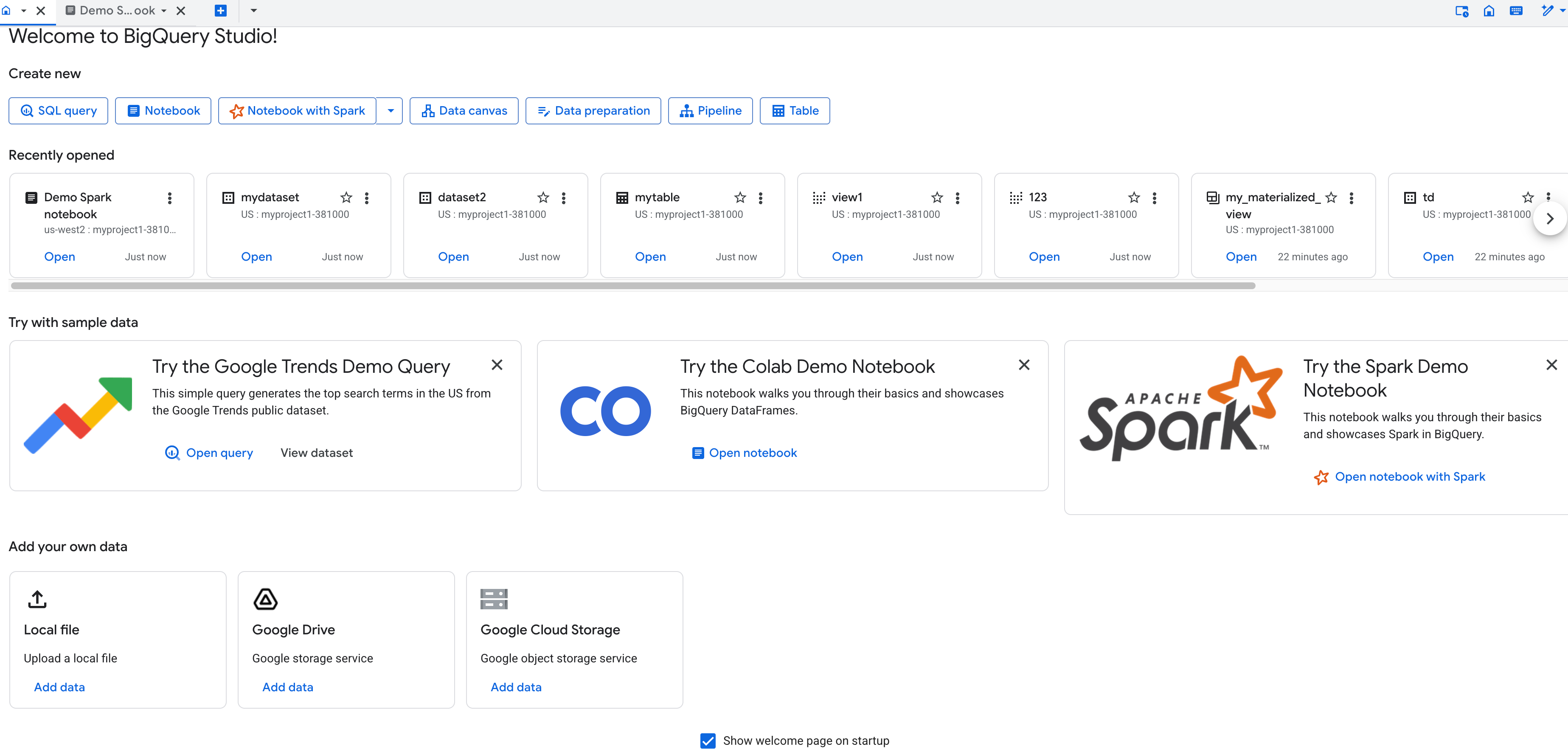 Demo query welcome page.