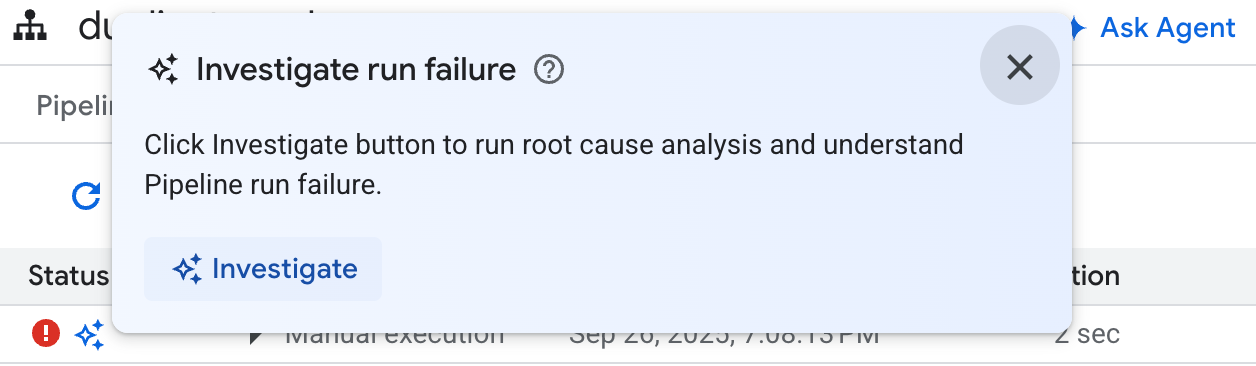 Prompt the Data Engineering Agent to diagnose errors on your pipeline.