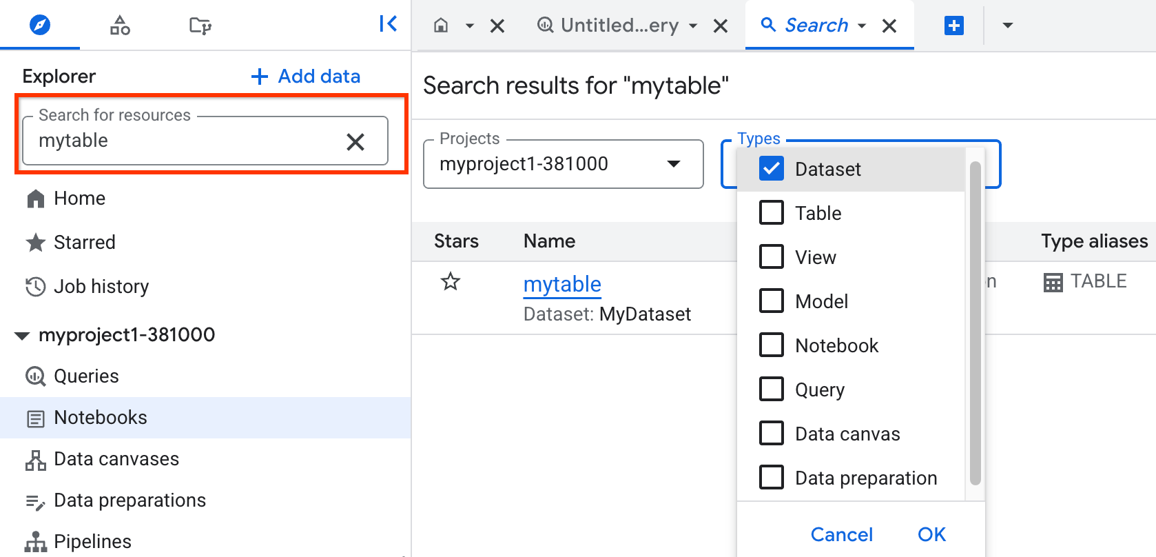 Search bar in the Explorer tab.
