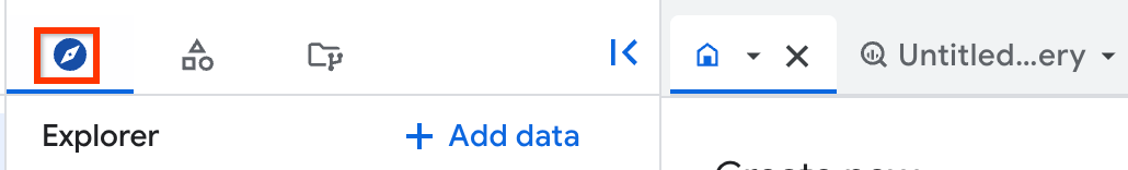 Tombol yang ditandai untuk panel Explorer.
