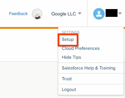 Klik Penyiapan di setelan Salesforce Marketing Cloud