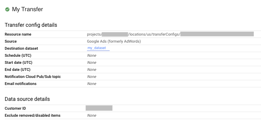 Configurazione del trasferimento nella console