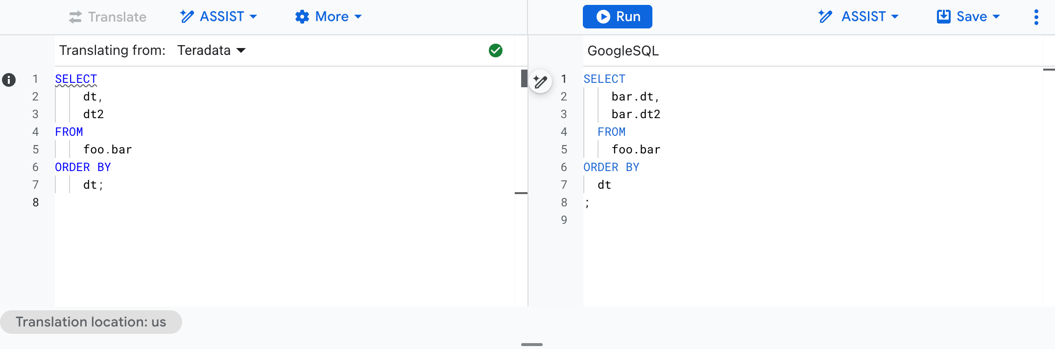 GoogleSQL に変換された Teradata SQL クエリを表示