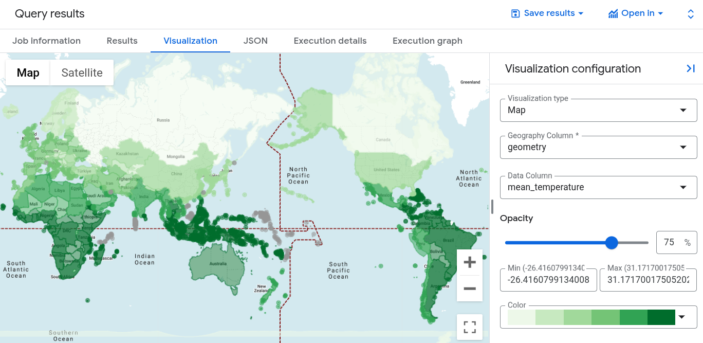 Mapa de países coloridos por temperatura média