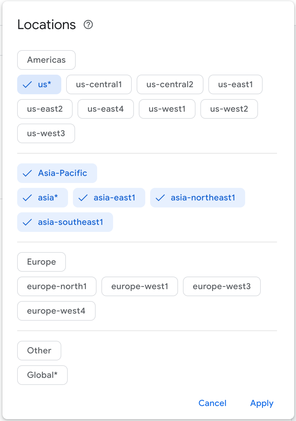 Configuración del filtro Ubicaciones