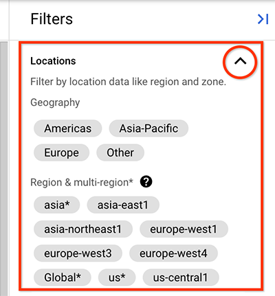 Configuración de los filtros de ubicaciones en el panel de filtros