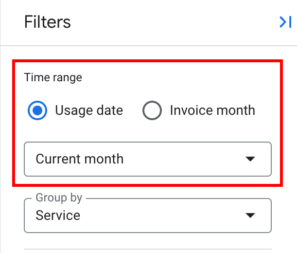 Setelan rentang waktu laporan di panel filter.