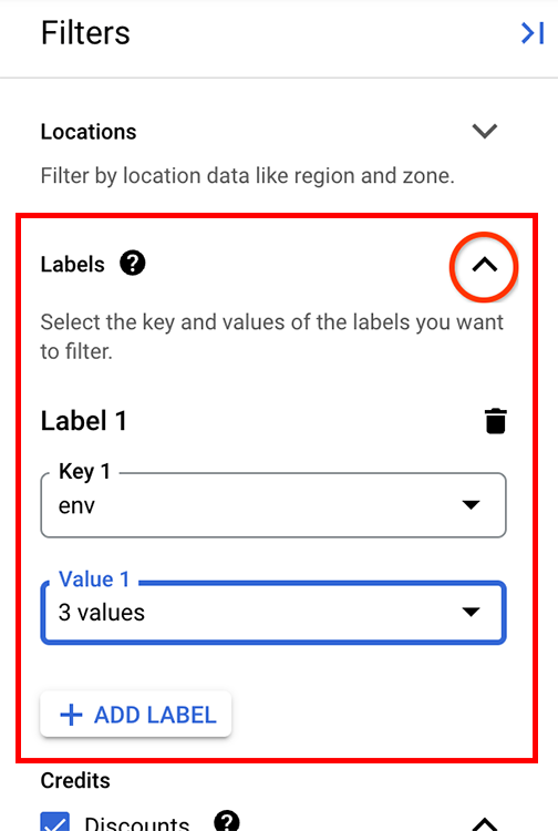 Configuración de los filtros de etiquetas en el panel de filtros.