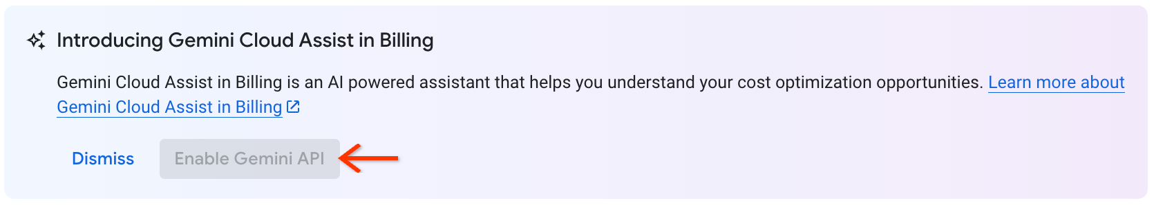 Cloud Billing의 Gemini Cloud Assist는 결제 보고서에 사용하도록 사용 설정되지 않습니다.