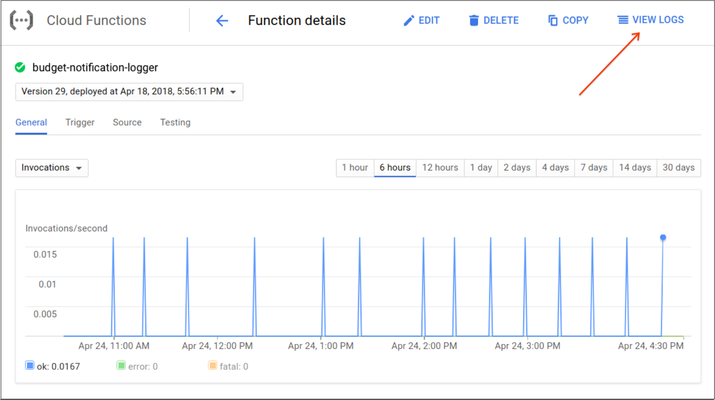 Permet de localiser la section &quot;Afficher les journaux&quot; à l&#39;écran et la liste des événements Cloud Functions dans la console Google Cloud.