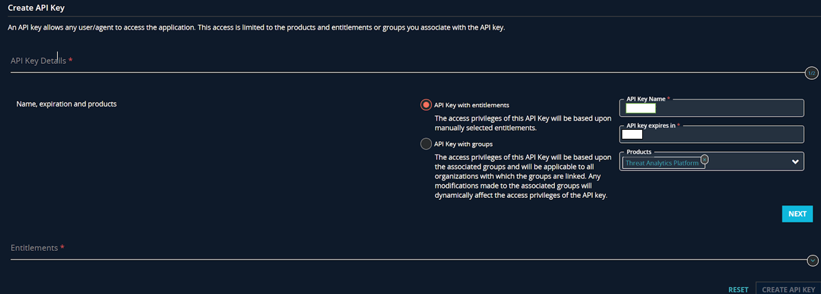 Bereich „API-Schlüssel erstellen“