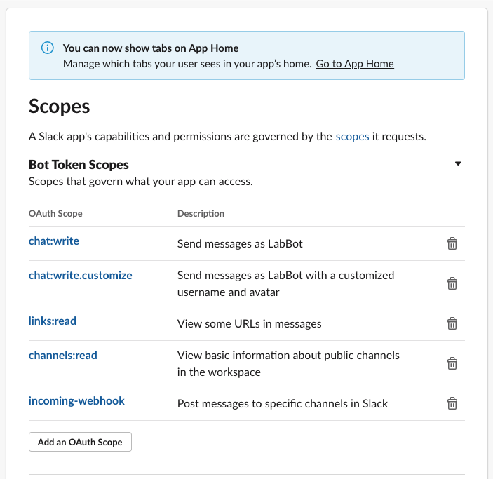 Caixa de diálogo "Escopos de permissão"