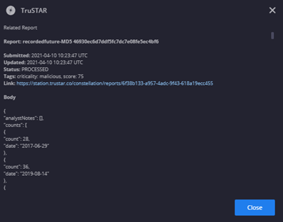 Exemple d'insight "Obtenir des rapports associés"