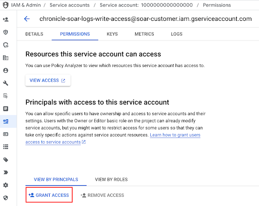 Conceda acesso na seção "Permissões".