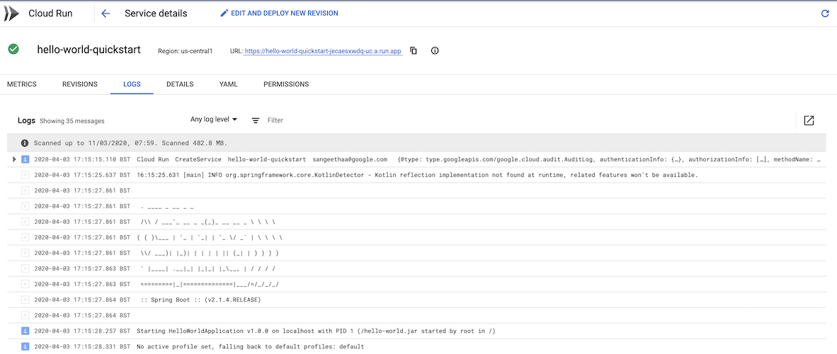 Grafik: Anzeige des Servicestatus in der Konsole