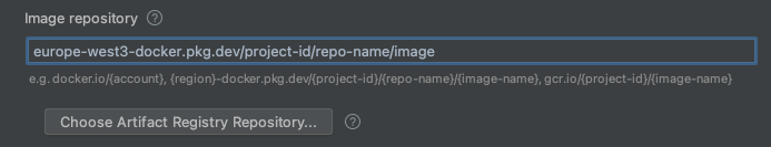 已開啟「Run/Debug」設定，並填入範例欄位 (專案 ID 和區域)