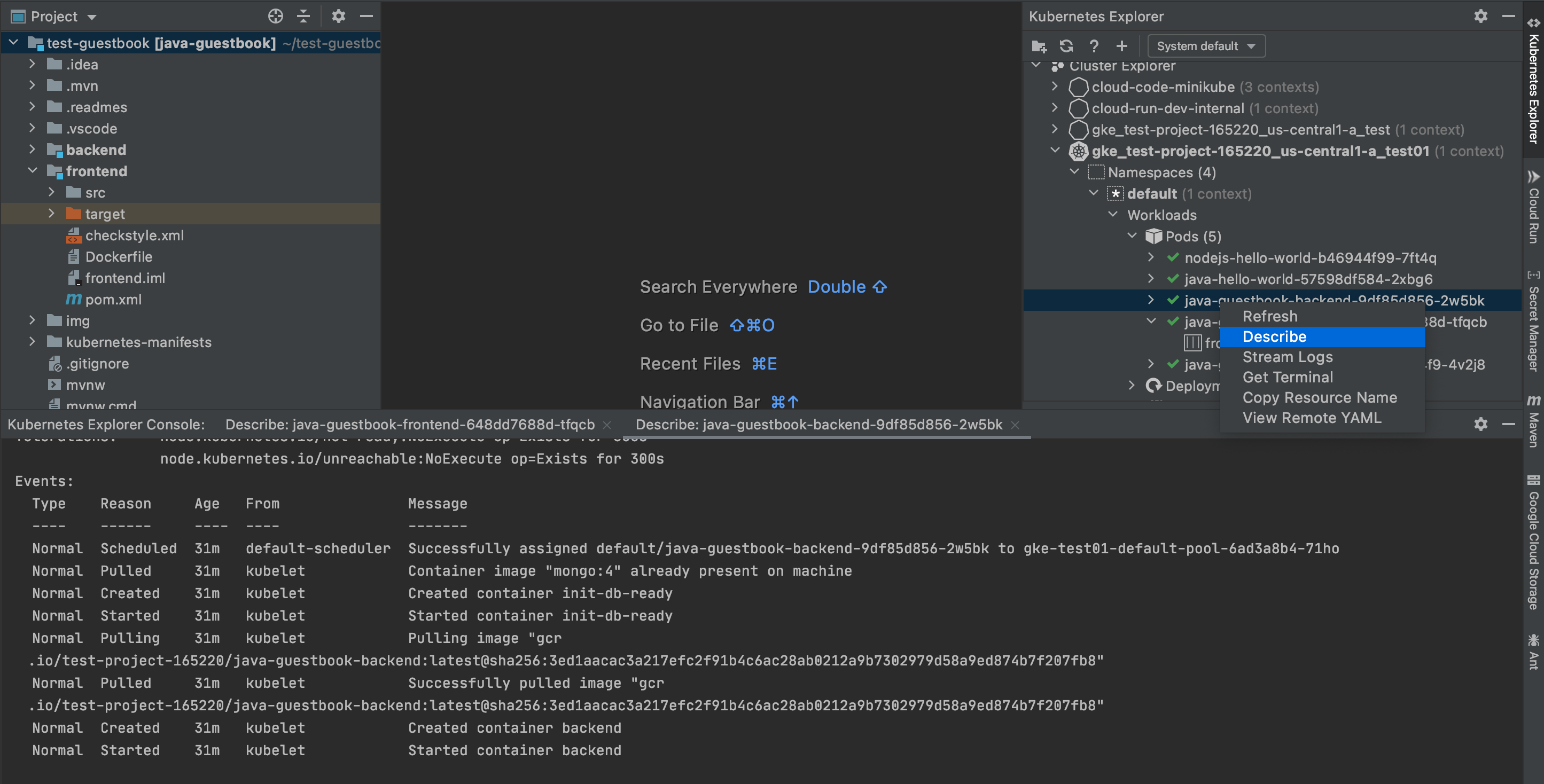 說明在 Kubernetes Explorer 中按一下滑鼠右鍵，然後選擇「Describe」時可用的選項