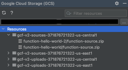 Cloud Storage tool window in IntelliJ