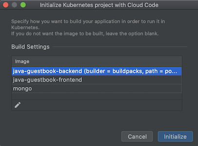 Especifica la configuración de compilación que se usará en tu configuración de Skaffold