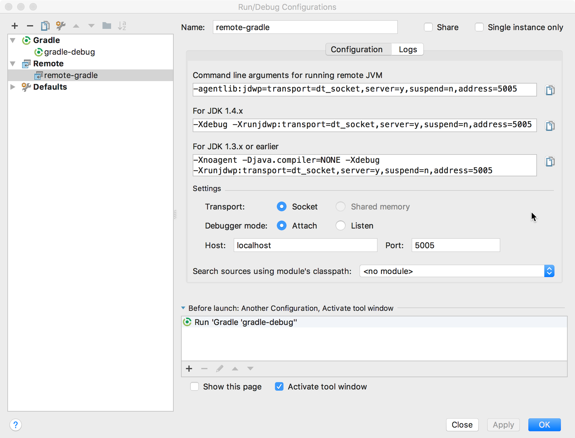 Screenshot showing the debug Configurations
dialog.