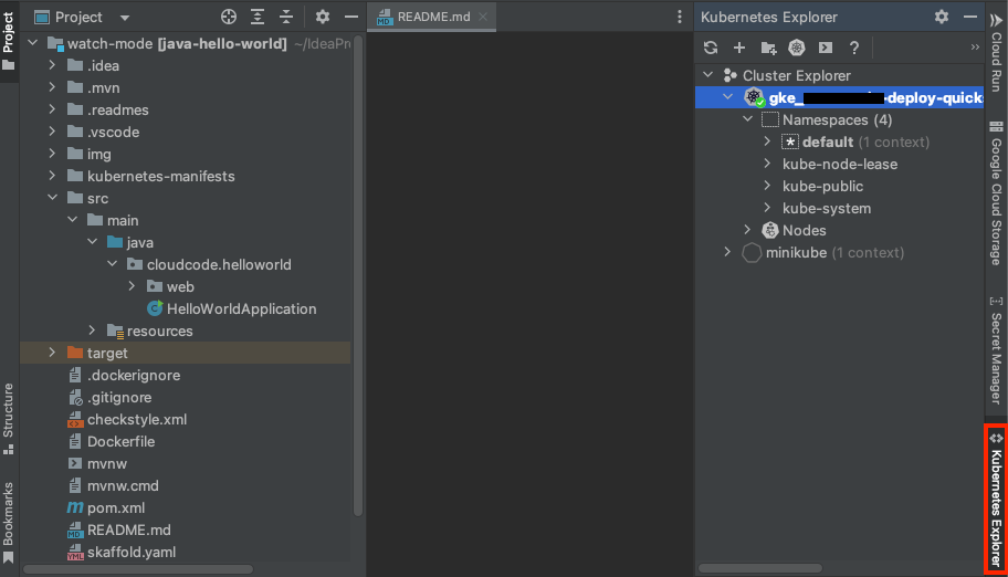 使用右側工作列的分頁開啟 Kubernetes Explorer 面板