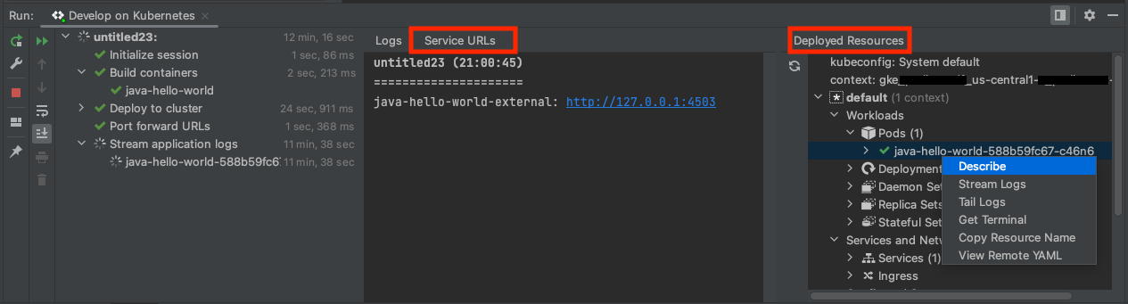 Visualizzazione dei servizi con port forwarding nella scheda URL servizio