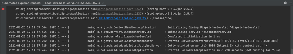 使用 Pod 的右鍵選單串流記錄，將記錄輸出至 Kubernetes Explorer 主控台