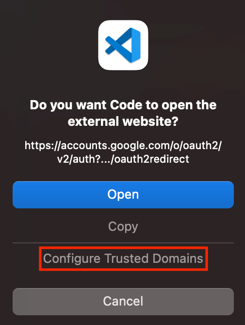 「Configure Trusted Domain」對話方塊
