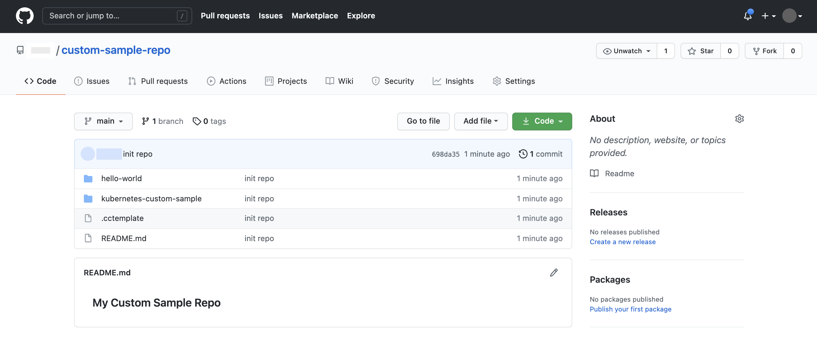 &#39;custom-sample-repo&#39; 包含兩個底層範例目錄：「hello-world」和「kubernetes-custom-sample」