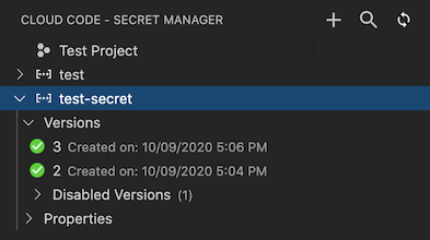 在 Cloud Code 中開啟 Secret Manager，並列出兩個密鑰