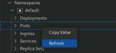 Refresh pods using right-click menu