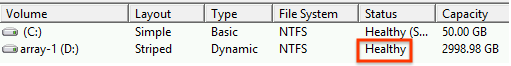 Visualize a lista de discos reconhecidos pelo Windows e verifique se o SSD local tem status "Íntegro".