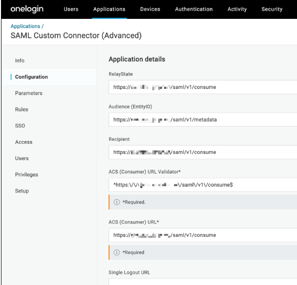 OneLogin configuration display