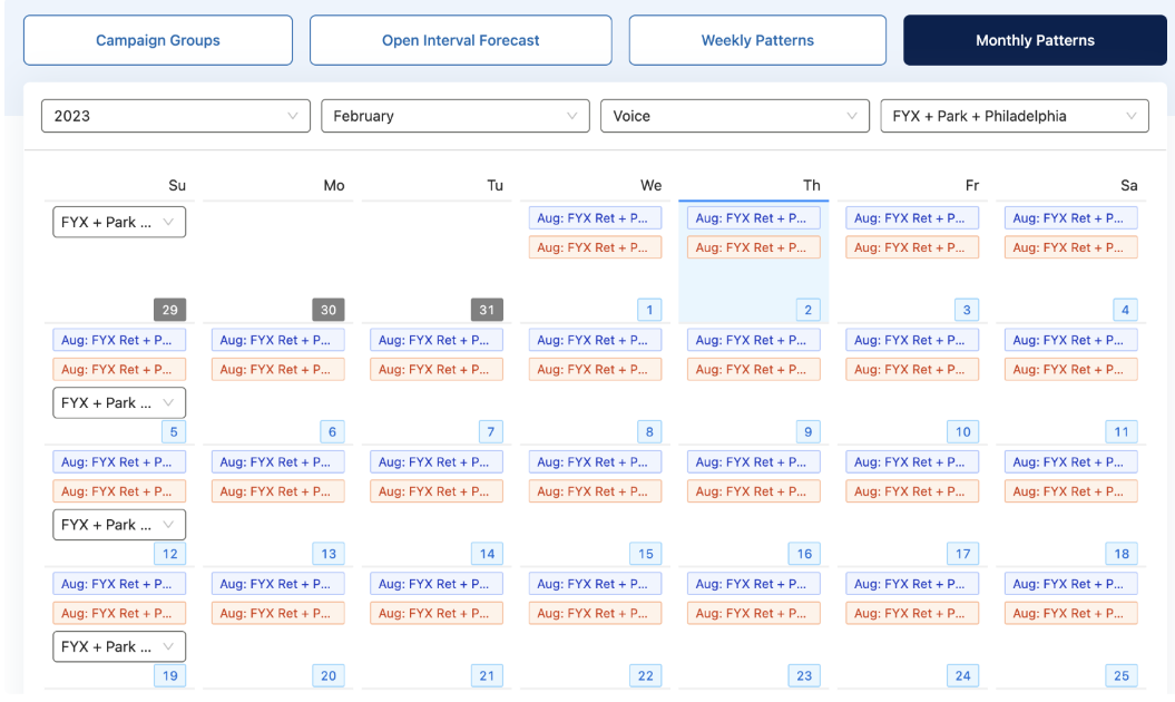 Monthly patterns calendar display