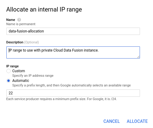 分配 IP 範圍。