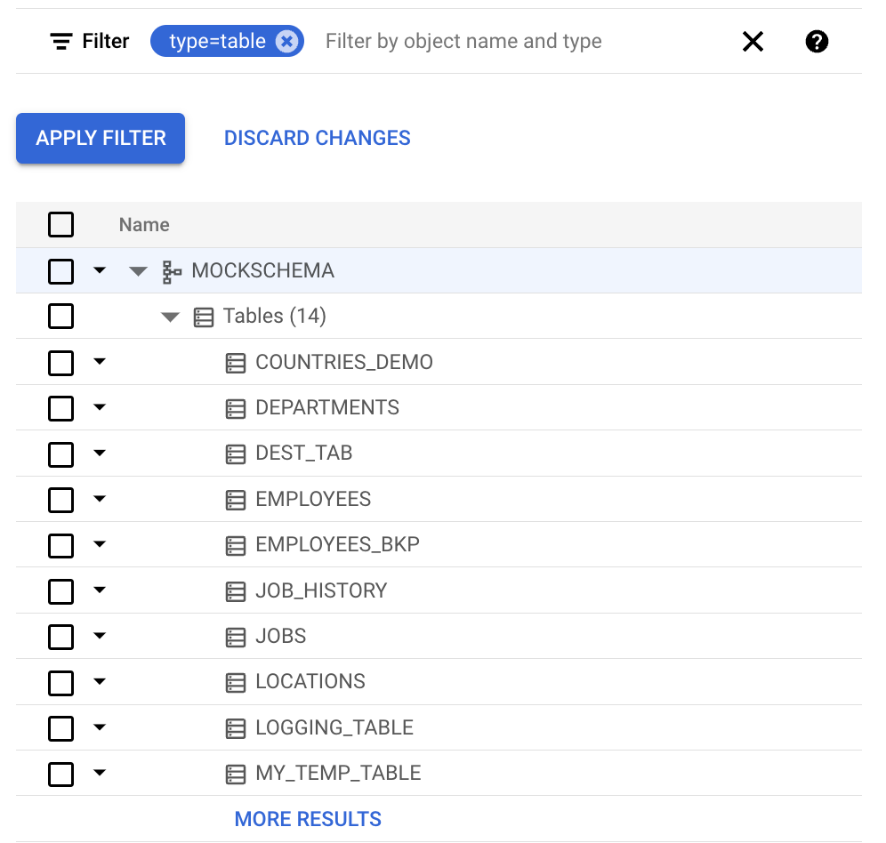 Captura de tela de resultados de exemplo para filtrar objetos por propriedade de tipo.