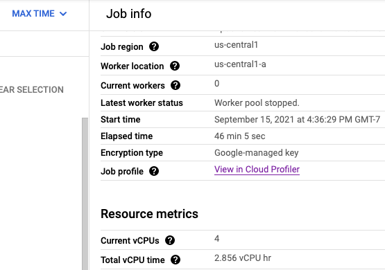 [Profiler] ページへのリンクが表示された [ジョブ] ページ。