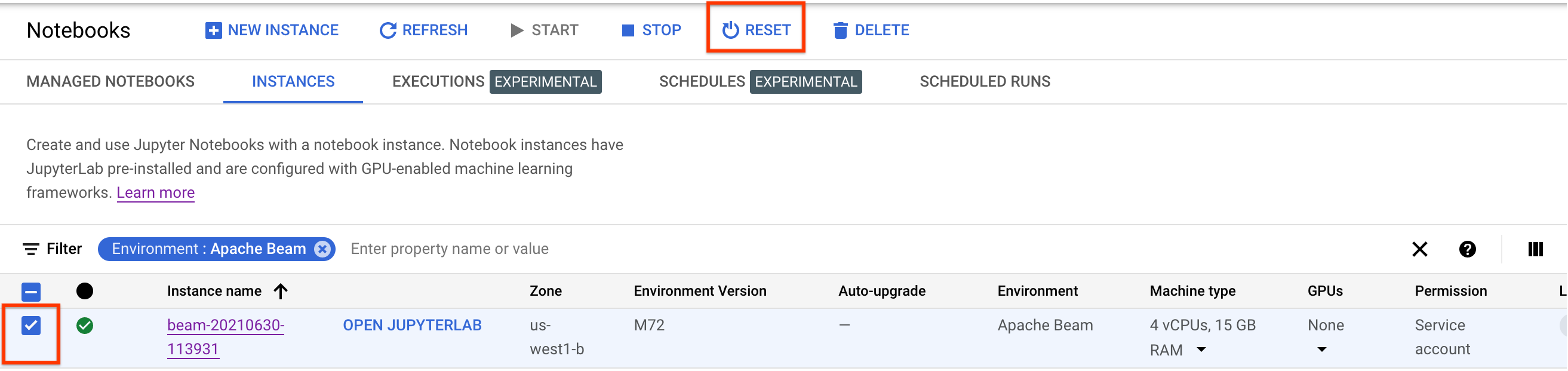 Ripristinare un&#39;istanza di notebook