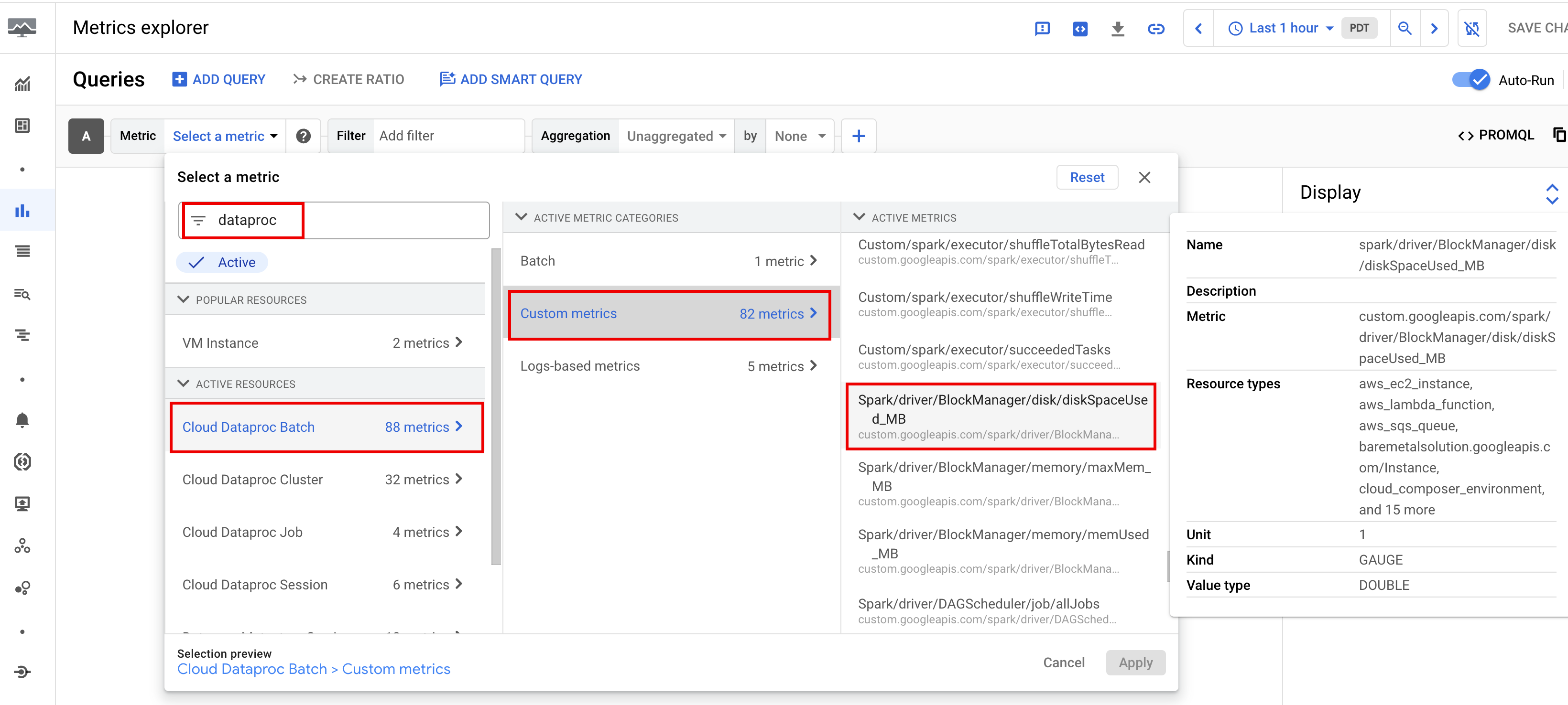 Metrics Explorer 中的 Spark 指標範例。